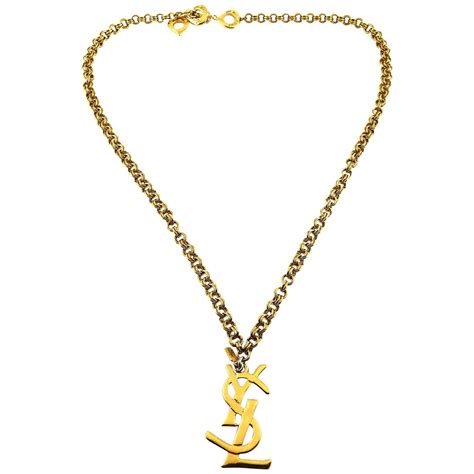 Yves Saint Laurent Necklace Chain Choker AUTH Logo Girl YSL 